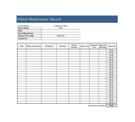 Vehicle Maintenance Spreadsheet — db-excel.com