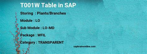 T001W SAP table for - Plants/Branches