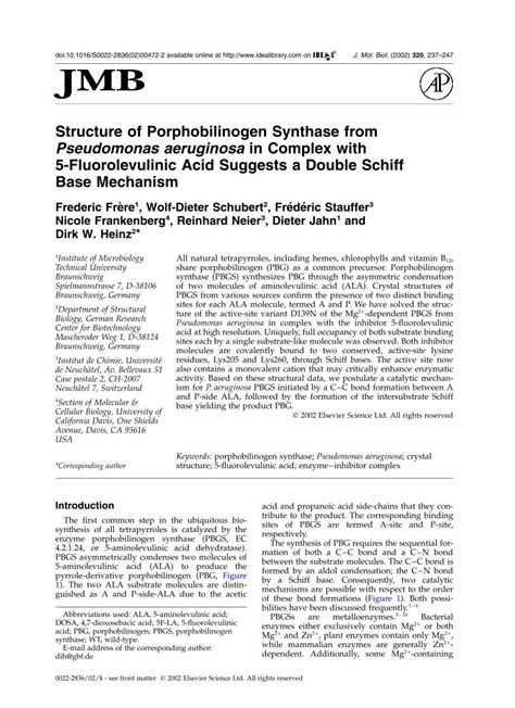 (PDF) Structure of Porphobilinogen Synthase from Pseudomonas aeruginosa in Complex with 5 ...