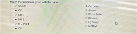 Solved Match the functional group with the name: COOH CO CH3 | Chegg.com