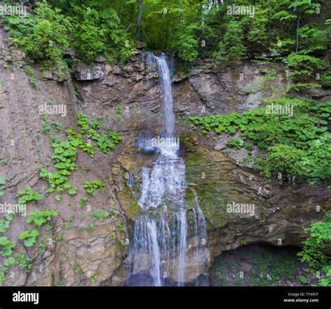 The mountain cascades of the waterfall. Aerial view. Drone photo Stock Photo - Alamy