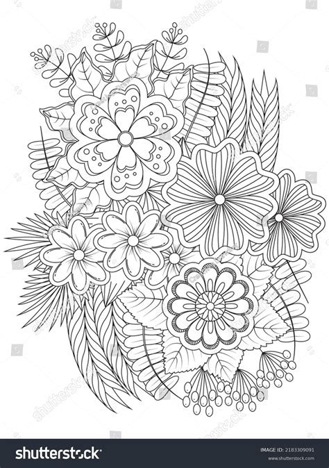 Flowers Coloring Pages Black White Illustration Stock Vector (Royalty ...