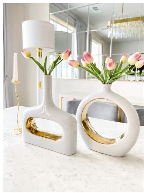 White with Gold Ceramic Round Vase (Two Style) | Home decor vases, Home ...