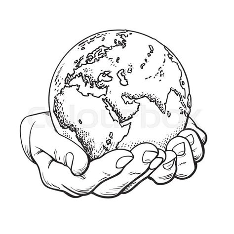 Earth in hands in retro style. Two ... | Stock vector | Colourbox | Earth sketch, Earth tattoo ...