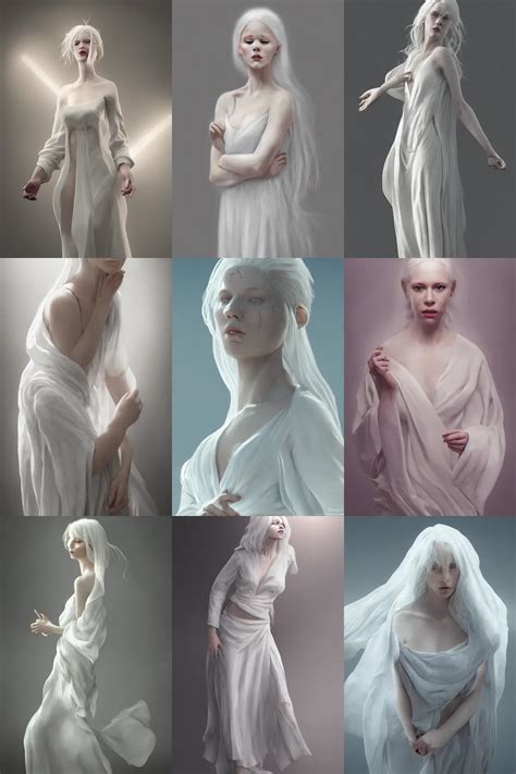 A beautiful albino woman with long white, wearing a | Stable Diffusion