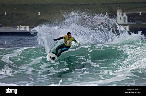 Surfer surfing at Thurso East, during the O'Neill Highland Open 2008, Thurso, Caithness ...