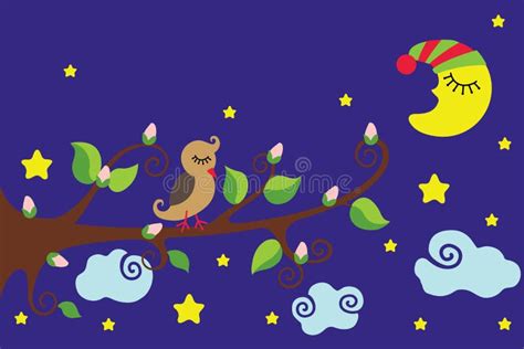 Bird On A Branch. Nighttime.Vector Cartoon Stock Vector - Illustration of branch, delight: 38968506