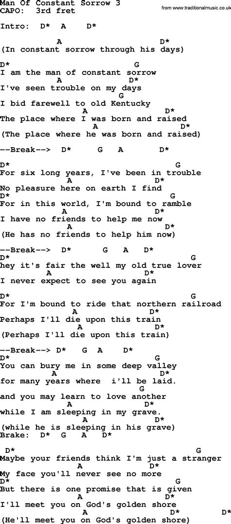 Man Of Constant Sorrow 3 - Bluegrass lyrics with chords