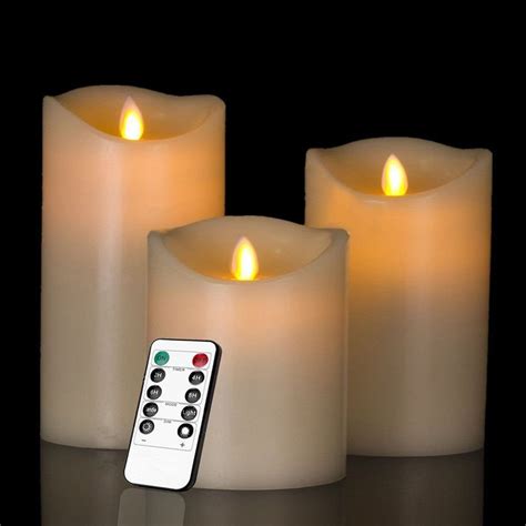 3 Luminara Flickering Moving Wick Flameless Pillar Candle LED Remote Candles Set