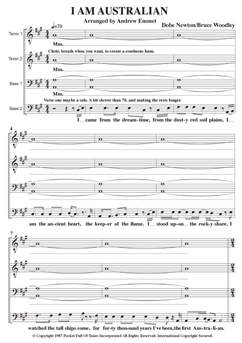 I Am Australian Sheet Music | Bruce Woodley | TTBB Choir