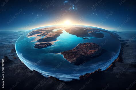 Curvature Of Planet Earth. Aerial View Of Blue Planet From Space. Sunrise Over Globe Land And ...