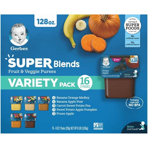 Gerber Natural Stage 2 Baby Food, Variety Pack, 128 oz Tub, 32 Pack - Walmart.com - Walmart.com