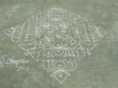 Beautiful lotus Rangoli designs with 25 – 1dots – Kolams of India