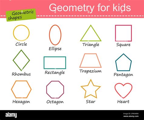 Collection of geometric shapes for children. Cartoon flat style. Vector illustration Stock Photo ...