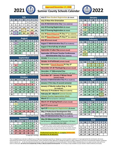 Sumner County School Calendar Holidays 2021-2022