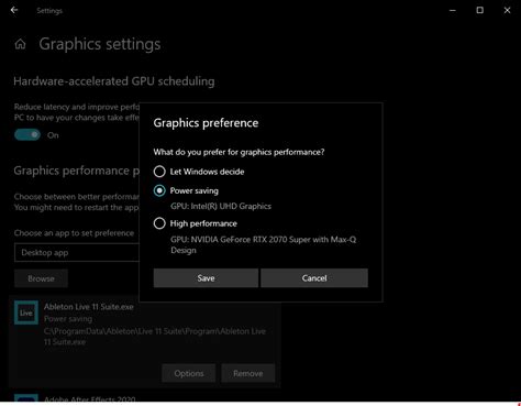 Switching between discrete and integrated graphics (Windows) – Ableton