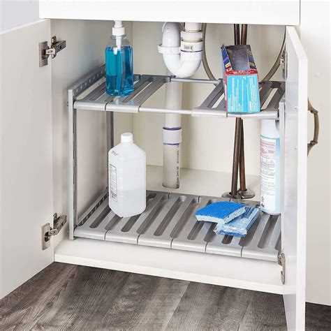 Under Sink Kitchen Bathroom Expandable Shelf Organiser Cupboard Tidy ...