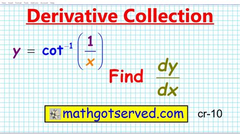 How to find the derivative differentiate arccot 1/x chain rule Derivative collection Ap calc ca ...