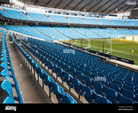 Seats inside Etihad Stadium Manchester CIty Football Club UK Stock ...