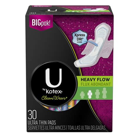 U by Kotex CleanWear Ultra Thin Pads with Wings, Heavy Flow, Unscented ...