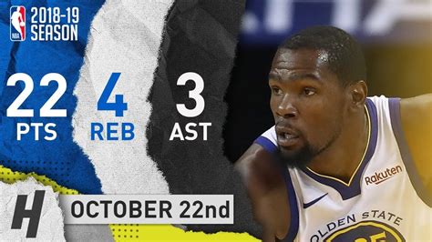 Kevin Durant Full Highlights Warriors vs Suns 2018.10.22 - 22 Pts, 4 ...