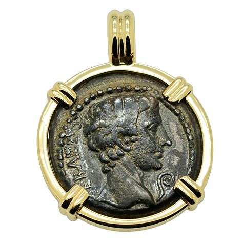 Caesar Augustus Bronze Coin Gold Necklace