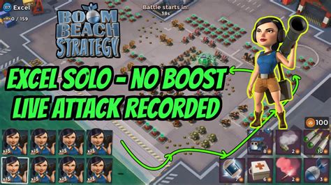 Boom Beach Excel Solo - No Boost Strategy - Live Attack Recorded - Task Force Operation - YouTube