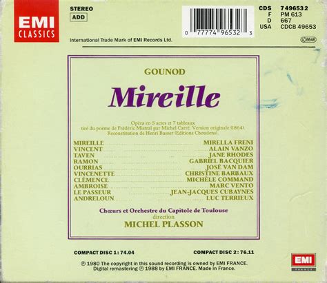 “Mireille” (C. Gounod) 2-CD’S:Mirella Freni, Alain Vanzo, José Van Dam ...