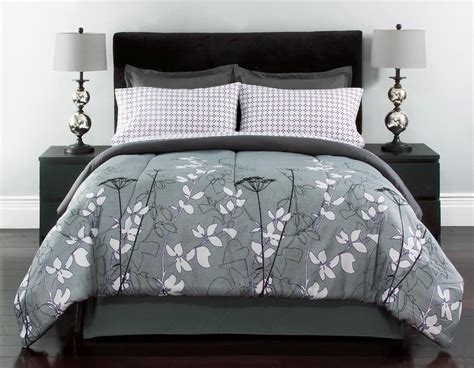 Shelby 8 Pc Floral Bed in a Bag King 102 x 90 ~ Gray Black White Purple ...