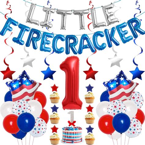 4th of July 1st Birthday Decorations for Boy Girl - Little Firecracker ...