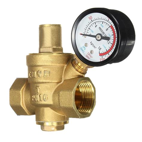 Reliable Brass Water Pressure Regulator with Gauge Flow DN20 3/4" Connector Adjustable Mayitr ...