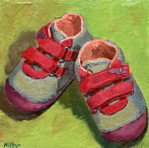 Nithya Swaminathan - Original Paintings: Baby shoes again - Original Still Life in Oils