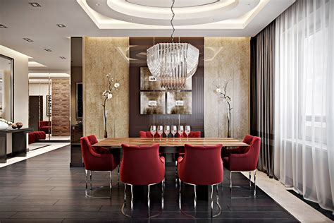 red chairs marble walls opulent dining room | Interior Design Ideas