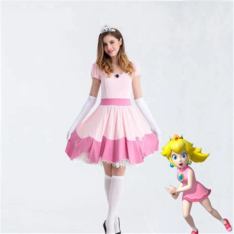 New Deluxe Adult Princess Peach Costume Women Princess Peach Super Mario Bros Party Cosplay ...