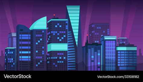 Cartoon night city skyline landscape Royalty Free Vector