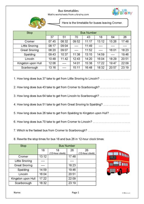 Bus timetables - Statistics (Handling Data) for Year 5 (age 9-10) by ...