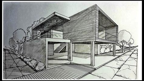 Drawing A Modern House In Two Points Perspective drawing a living room in one point p ...