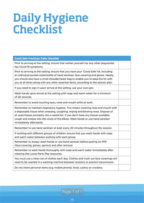 Printable Daily Personal Hygiene Checklist