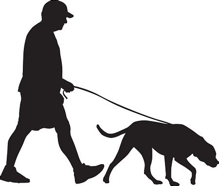Ilustración de Senior Man Walking Dog Silhouette y más Vectores Libres de Derechos de Adulto ...