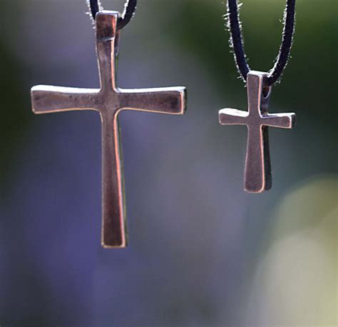 Delicate Cross Peace Bronze Pendant Necklace on Adjustable Natural Fib - From War to Peace