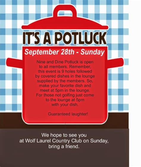 Wolf Laurel Country Club Bulletin Board: Potluck - Sunday, September 28th 5PM