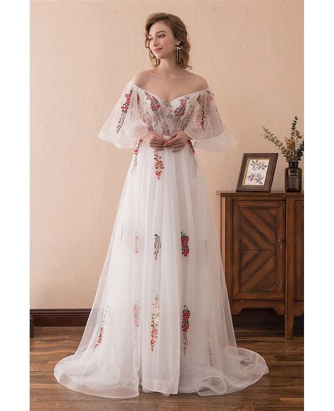 Fairy Tale Off The Shoulder Puffy Prom Dress With Color Embroidery #CH6674 - GemGrace.com