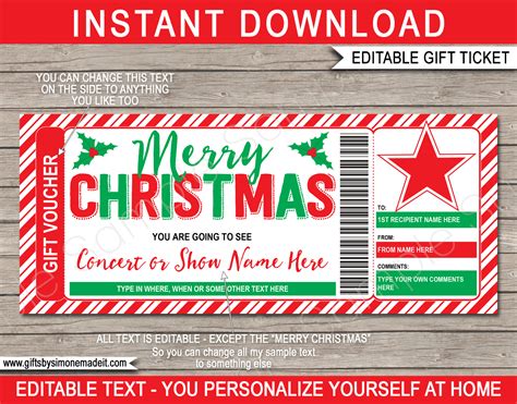 Christmas Concert Ticket Template | Surprise Tickets to a Show or Concert