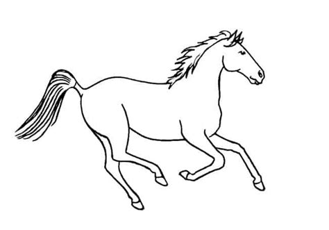 a black and white drawing of a running horse with long manes on it's tail