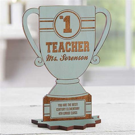 #1 Teacher Personalized Trophy Wood Keepsake - Blue Stain