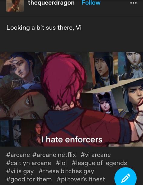 Tumblr meme about Vi and Caitlyn from Netflix's Arcane #arcane # ...