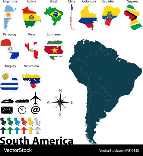 Maps with flags of south america Royalty Free Vector Image