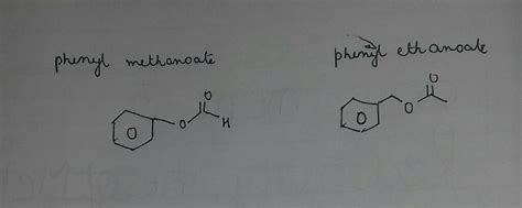 Draw the structure of phenyl methanoate and phenyl ethanoate Asap pls ...