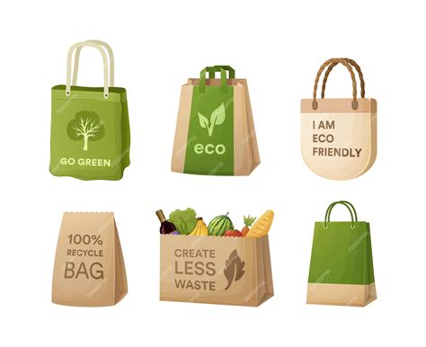 Premium Vector | Set recycling paper bags, cardboard for carrying with ...