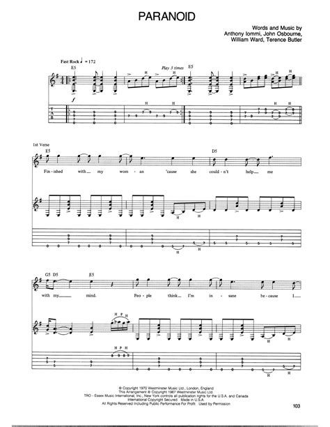 Paranoid by Ozzy Osbourne - Guitar Tab - Guitar Instructor